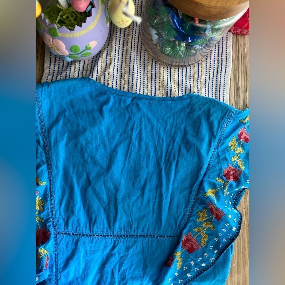 Monsoon Prue Embroidered Mini Dress Blue Lined 100% Cotton Ruffle Sz Small - Picture 14 of 15